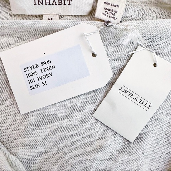 Inhabit Ivory Linen Button Henley Lightweight Top NWT. Size Medium - Picture 5 of 6
